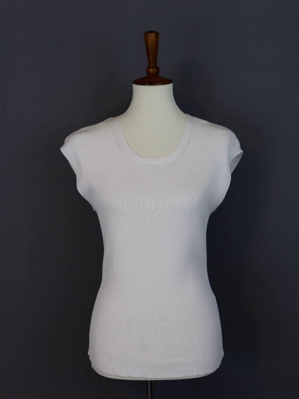 Lafayette 148 Small White Cloud Ribbed Cap Sleeve Knit Sweater Tank Top